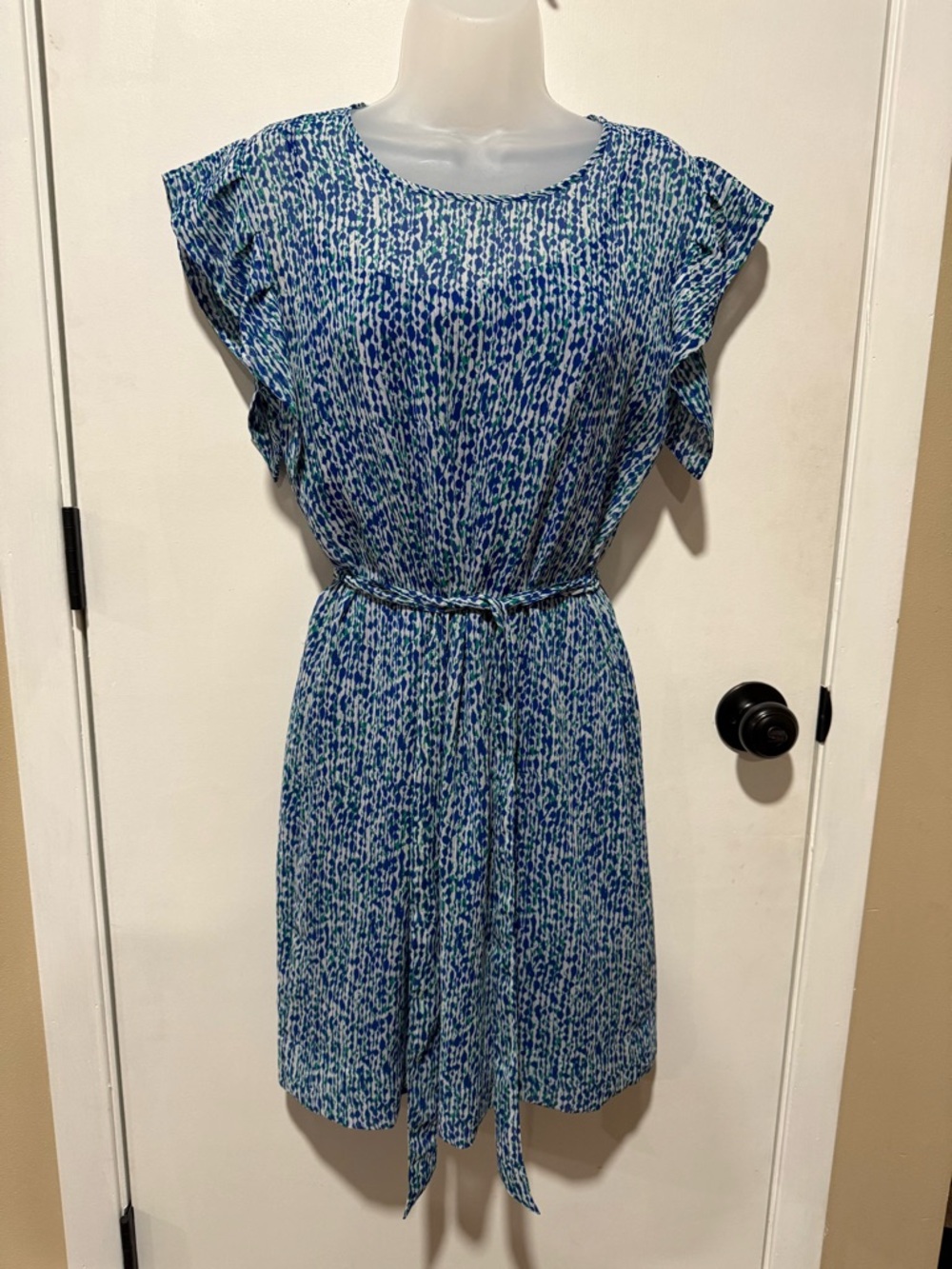 DKNY Blue and White Patterned Mini Dress-#1345